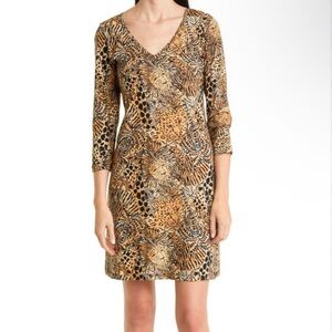 LILLY PULITZER Tessa Dress Rattan Walk On The Wild Side V-Neck 3/4 Sleeve | XL